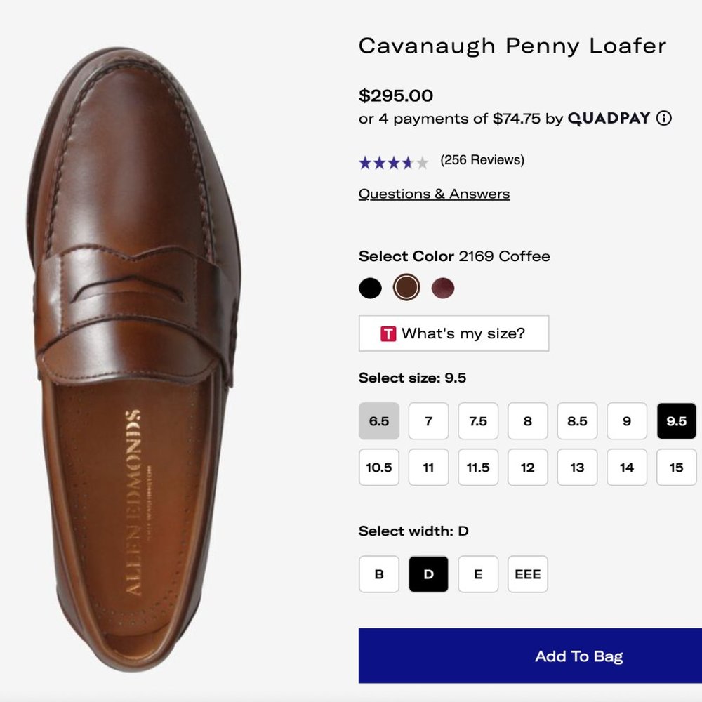 Allen Edmonds Cavanaugh Penny Loafer in Coffee